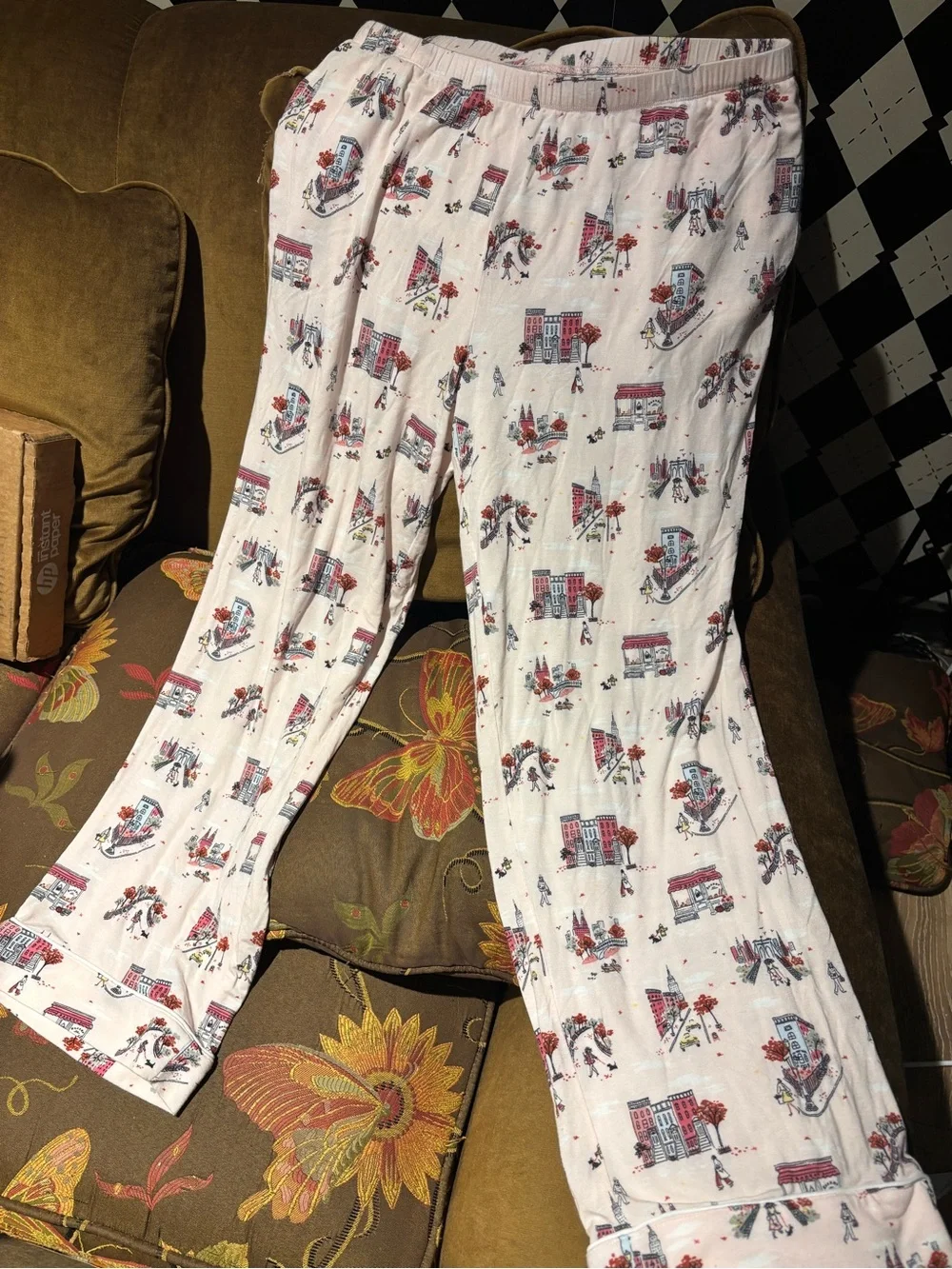 kate spade White Printed Men's Lounge Pants with Cityscape Motif